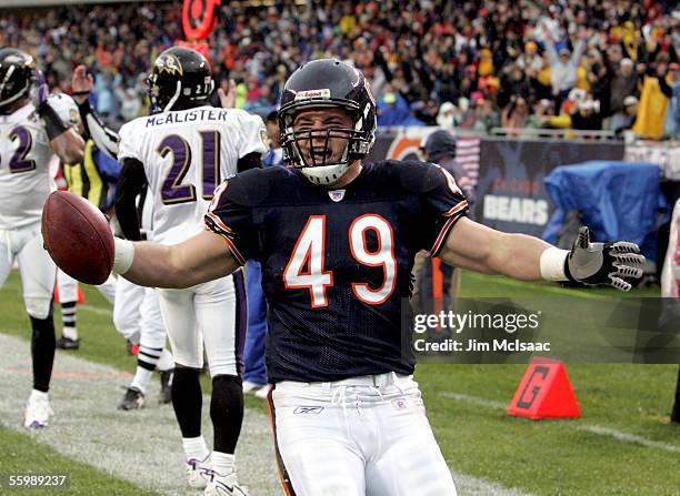 Full back Marc Edwards of the Chicago Bears celebrates his touchdown against the Baltimore Ravens during their game on October 23, 2005 at Soldier...