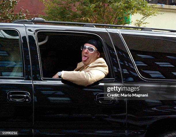 James Gandolfini smiles out the window of an SUV on October 23, 2205 in New York City.