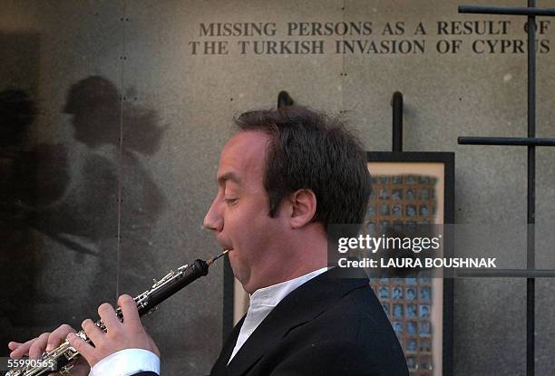 French musician plays the oboe on the Green Line, which separates the self-declared Turkish Republic of Northern Cyprus from the southern part of...