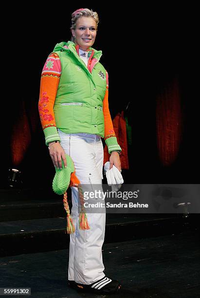 Maria Riesch poses during the Presentation of the official Turin 2006 wardrobe to the German Winter Olympics Team on October 24, 2005 in Munich,...