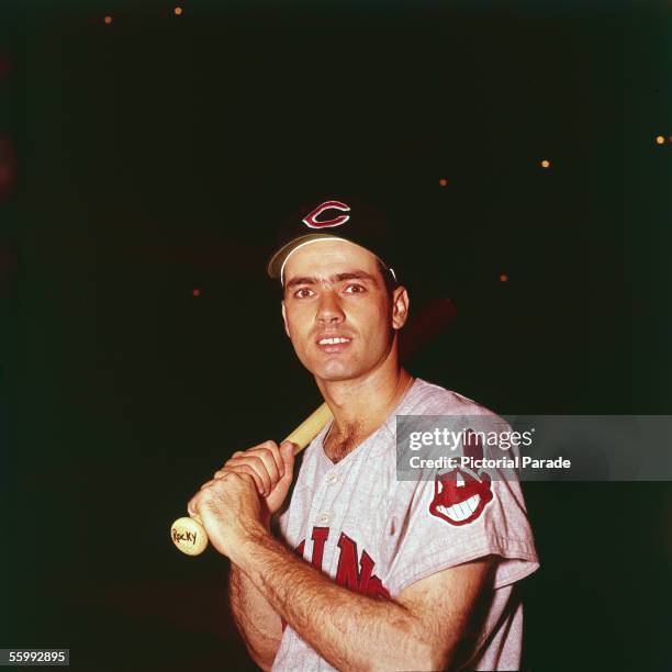 American baseball player Rocky Colavito of the Cleveland Indians poses for a portrait with his bat over his shoulder, 1958 or 1959 Season.