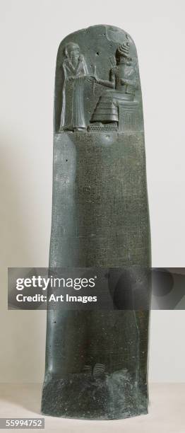 The god Shamash dictating his laws to Hammurabi, King of Babylon, found at Susa, Iran, c.1750 BC