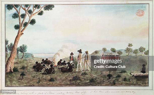 Mr White, Harris and Laing with a Party of Soldiers Visiting Botany Bay Colebee at that Place when Wounded near Botany Bay, c.1790