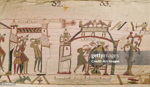 Halley's Comet and Harold Receiving Bad News, detail from the Bayeux Tapestry