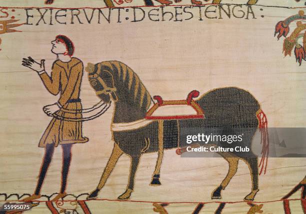 Messenger Brings News of Harold to William, detail from the Bayeux Tapestry, before 1082