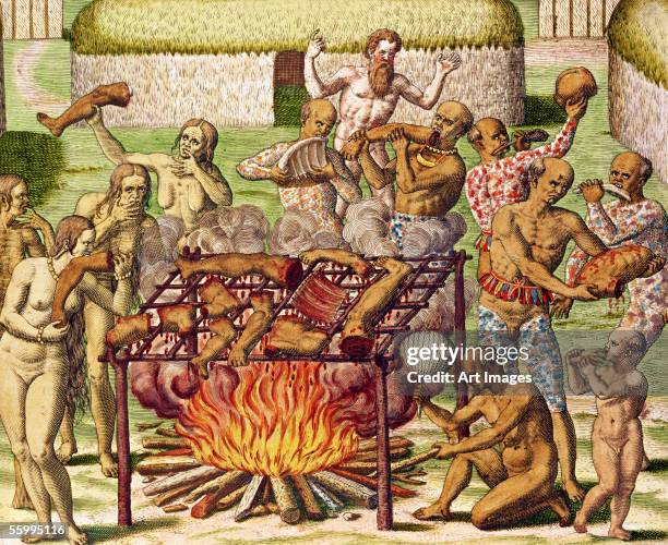 Scene of cannibalism, from 'Americae Tertia Pars...', 1592