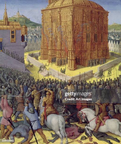 Ms Fr 247 fol.213 The Siege of Jerusalem by Nebuchadnezzar, illustration from the French translation of the original manuscript written by Flavius...