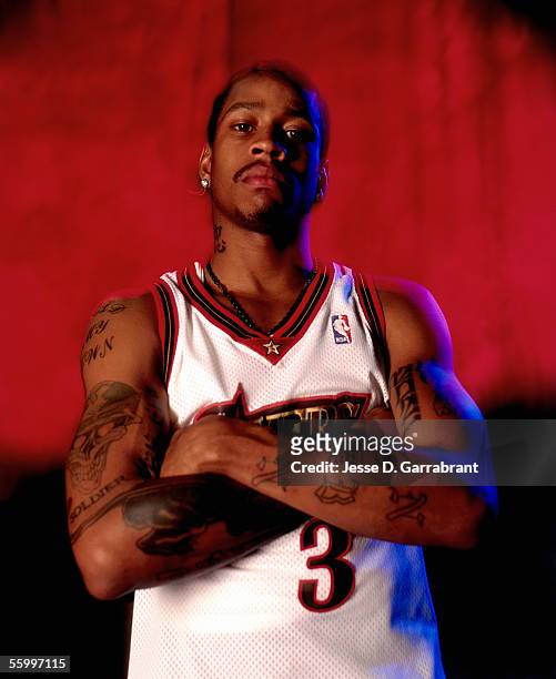Allen Iverson of the Philadelphia 76ers poses for a portrait during media day on September 30, 2000 in Philadelphia, Pennsylvania. NOTE TO USER: User...