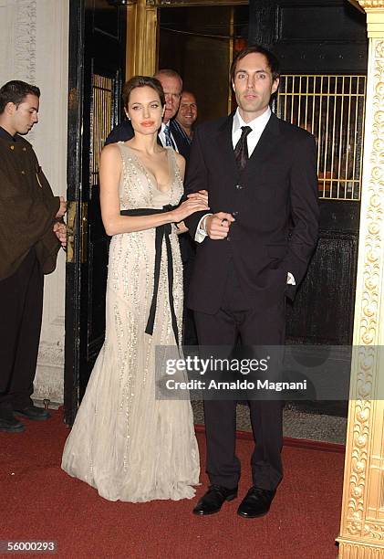 Angelina Jolie and her brother James Haven leave the Capitale Venetian Ballroom on Bowery Street after attending the Worldwide Orphans Foundation To...