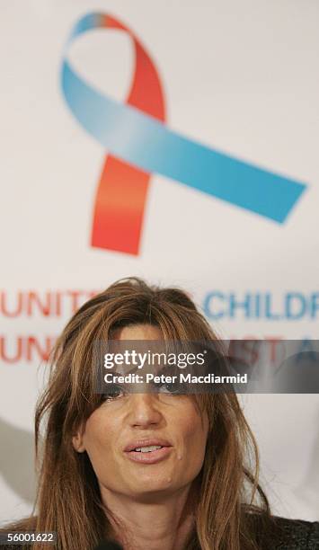 Ambassador Jemima Khan speaks at the launch of the 'Unite for Children Unite Against Aids' campaign on October 25, 2005 in London, England. UNICEF...