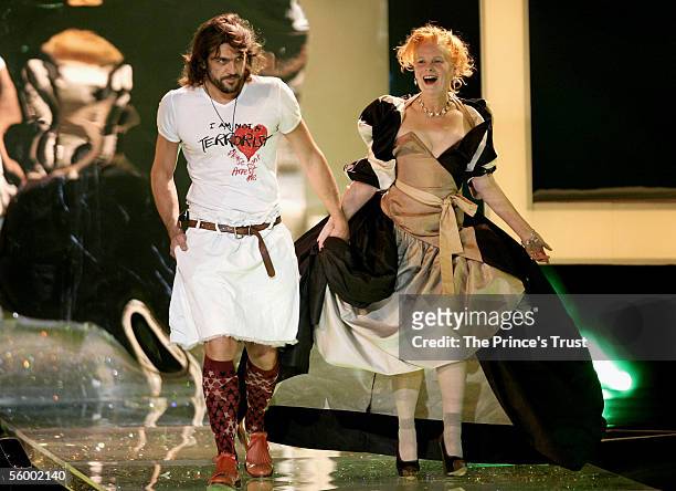 Designer Vivienne Westwood and her boyfriend Andreas Kronthaler perform on stage at the Swarovski Fashion Rocks for The Prince's Trust event at the...