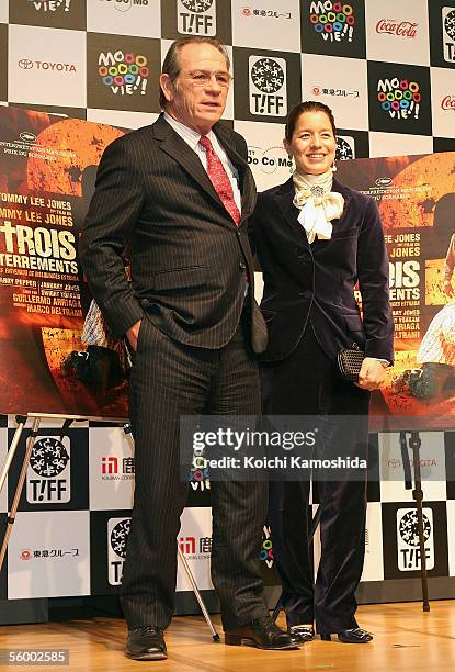 Actor and director Tommy Lee Jones and his wife Dawn Jones attend a press conference introducing a special invitation film, "The Three Burials of...