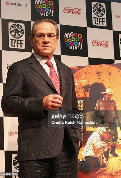 Actor and director Tommy Lee Jones poses for photographers at a press conference introducing a special invitation film, "The Three Burials of...