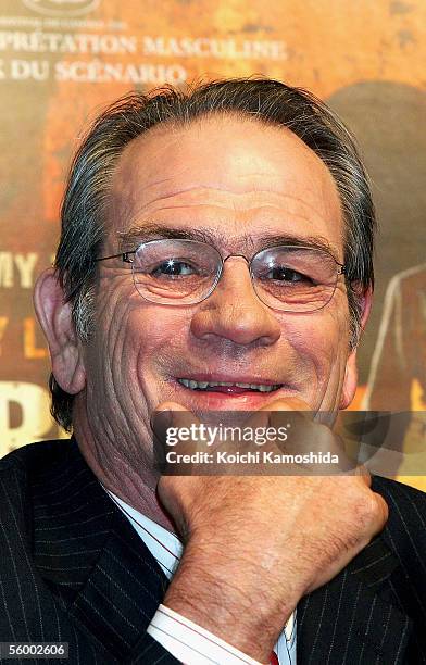 Actor and director Tommy Lee Jones attends a press conference introducing a special invitation film, "The Three Burials of Melquiades Estrada" during...