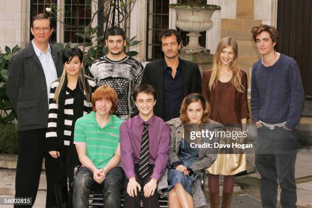 Director Mike Newell, actors Katie Leung, Stanislav Ianevski, producer David Heyman, actors Clemence Poesy and Robert Pattinson, Rupert Grint, Daniel...