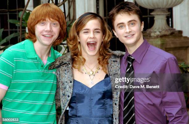 Actors Rupert Grint, Emma Watson and Daniel Radcliffe attend the photocall for the latest Harry Potter film "Harry Potter And The Goblet Of Fire" at...