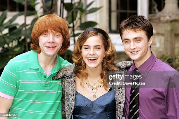 Actors Rupert Grint, Emma Watson and Daniel Radcliffe attend the photocall for the latest Harry Potter film "Harry Potter And The Goblet of Fire" at...