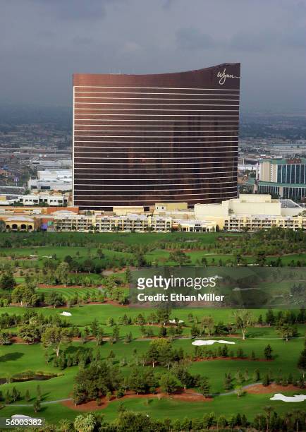 An aerial photo shows the golf course behind the Wynn Las Vegas Resort October 19, 2005 in Las Vegas, Nevada.