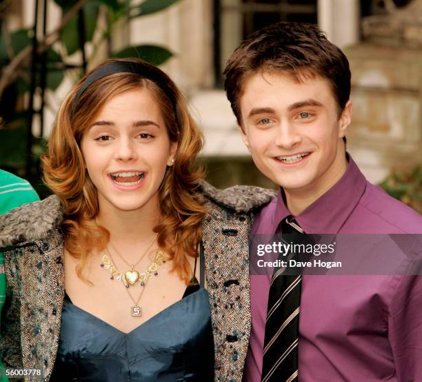 Actors Emma Watson and Daniel Radcliffe attend the photocall for the latest Harry Potter film "Harry Potter And The Goblet Of Fire" at Merchant...