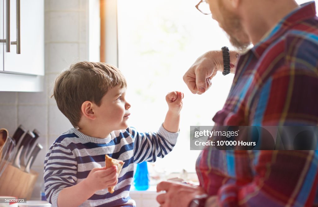 Father and son doing a fist bump