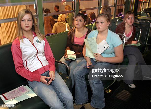 Group of students from Swartz Creek High School sit on the bus made famous by civil rights pioneer Rosa Parks October 25, 2005 at The Henry Ford...