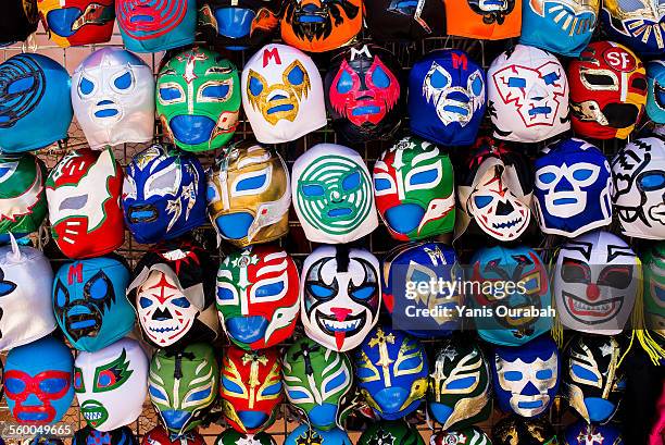 mexican wrestling mask, mission, san francisco, ca - mission district stock-fotos und bilder