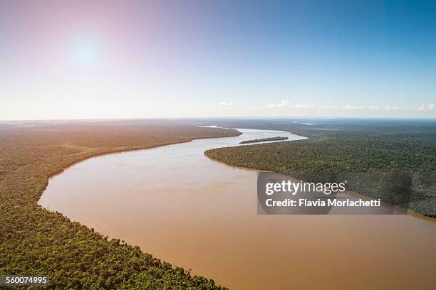 aerial view of iguaçu river - état de parana photos et images de collection