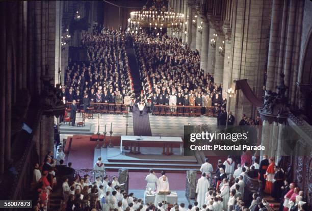 High angle view of the memorial service for late former French President General Charles de Gaulle in Notre Dame Cathedral, Paris, France, November...