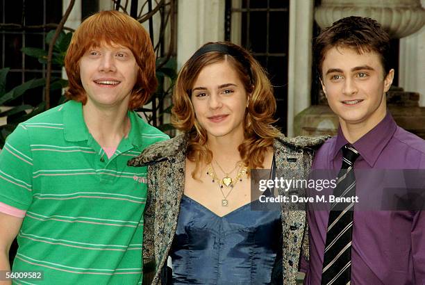 Actors Rupert Grint, Emma Watson and Daniel Radcliffe attend the photocall for the latest Harry Potter film "Harry Potter And The Goblet Of Fire" at...