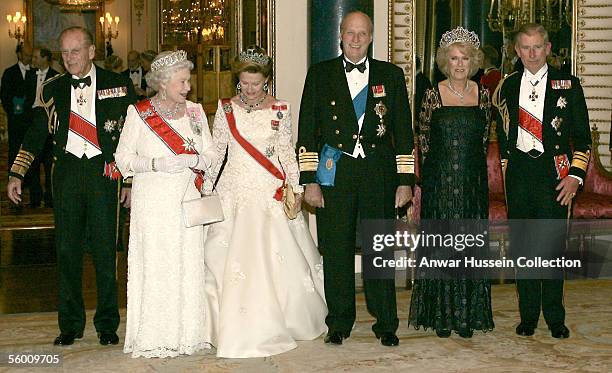 Prince Philip, Duke of Edinburgh, Queen Elizabeth ll, Queen Sonja, King Harald V of Norway, Camilla, Duchess of Cornwall and Charles, Prince of...