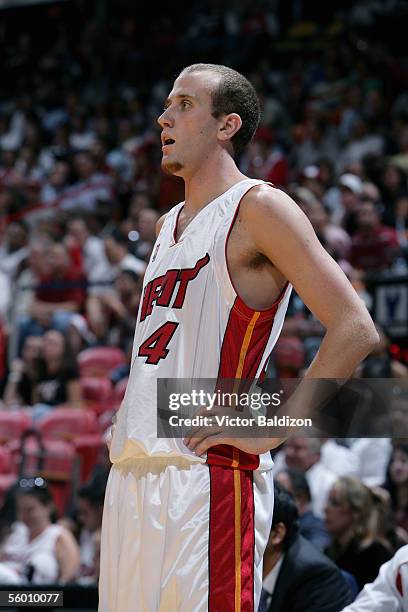 Matt Walsh of the Miami Heat stands on the court during the Hurricane Katrina Relief Benefit Game with the San Antonio Spurs at American Airlines...