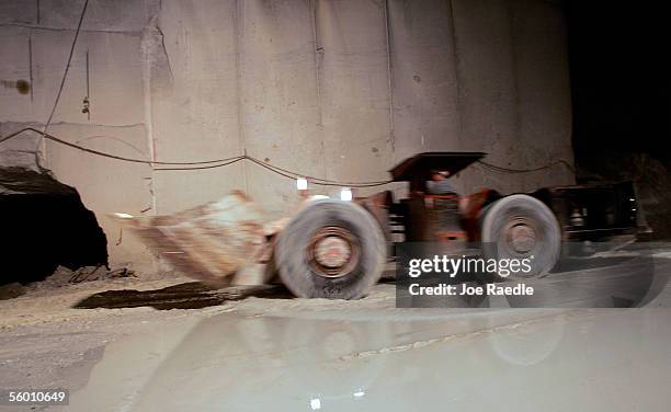 Bucket loader drives through the marble mine at Vermont Quarries' Corporation Danby Quarry, which is located inside Dorset Mountain October 25, 2005...