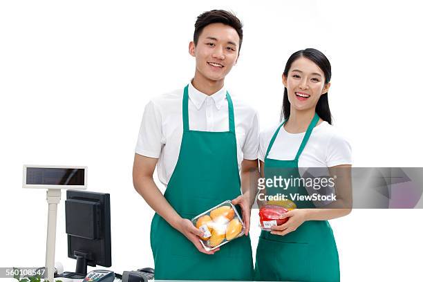 the cashier with vegetables and fruits - mango stock pictures, royalty-free photos & images