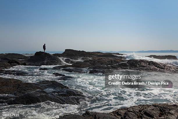 a male hiker at botanical beach near port renfrew on vancouver island - duncan bc stock pictures, royalty-free photos & images