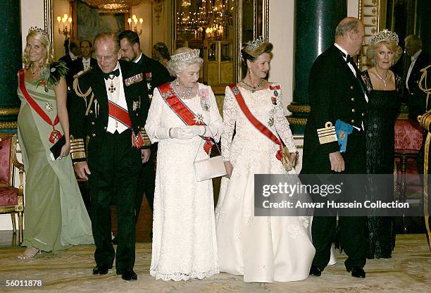 Crown Princess Mette-Marit, Prince Philip, Duke of Edinburgh, Crown Prince Haakon, Queen Elizabeth ll, Queen Sonja, King Harald V of Norway and...