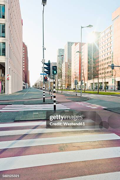 netherlands, rotterdam, kop van zuid, intersection with traffic lights - traffic light empty road stock pictures, royalty-free photos & images