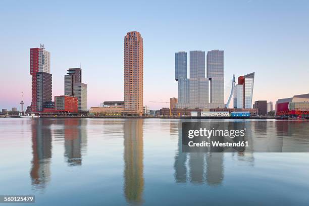 netherlands, county of holland, rotterdam, view over rijnhaven to the skyline of kop van zuid, wilhelminapier - rotterdam harbour stock pictures, royalty-free photos & images