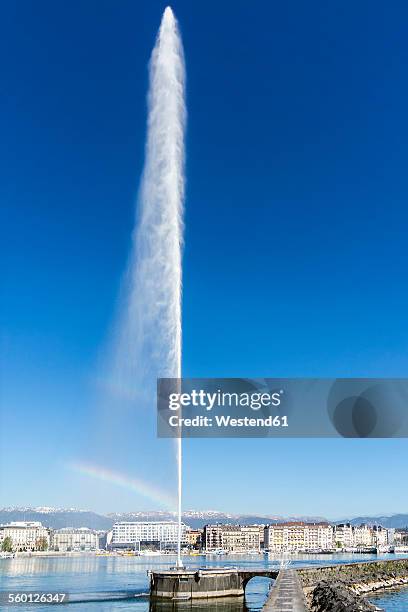 switzerland, geneva, fountain of the jet d'eau at lake geneva - geneva location imagens e fotografias de stock