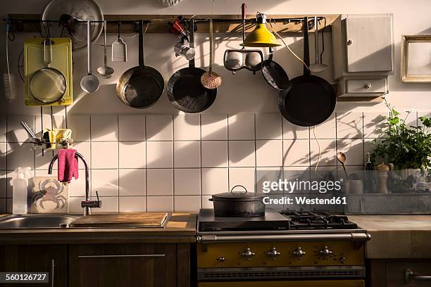 kitchen unit in a domestic kitchen at evening light - 郷愁　部屋 ストックフォトと画像