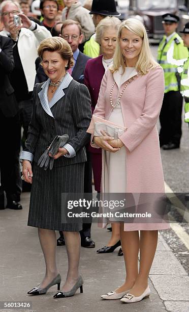 Queen Sonja of Norway and HRH Crown Princess Mette-Marit of Norway attend a literary luncheon at The Groucho Club as part of their 3 day visit to the...