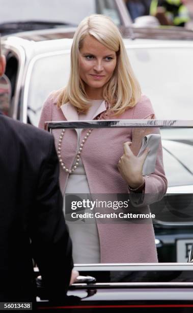 Crown Princess Mette-Marit of Norway attends a literary luncheon at The Groucho Club as part of her 3 day visit to the UK to mark 100 years of...