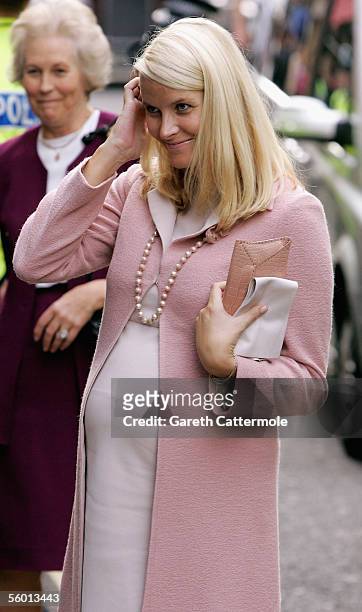 Crown Princess Mette-Marit of Norway attends a literary luncheon at The Groucho Club as part of her 3 day visit to the UK to mark 100 years of...