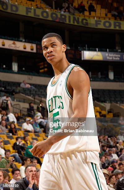 Gerald Green of the Boston Celtics walks off the court during the preseason game against the Chicago Bulls on October 19, 2005 at TD Banknorth Garden...