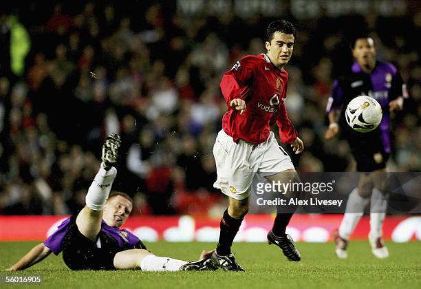 Giuseppe Rossi of Manchester United leaves Nicky Bailey of Barnet trailing during the Carling Cup third round match between Manchester United and...