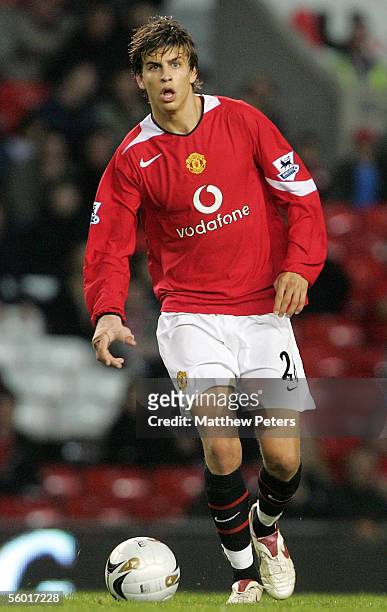 Gerard Pique of Manchester United in action on the ball during the Carling Cup third round match between Manchester United and Barnet at Old Trafford...