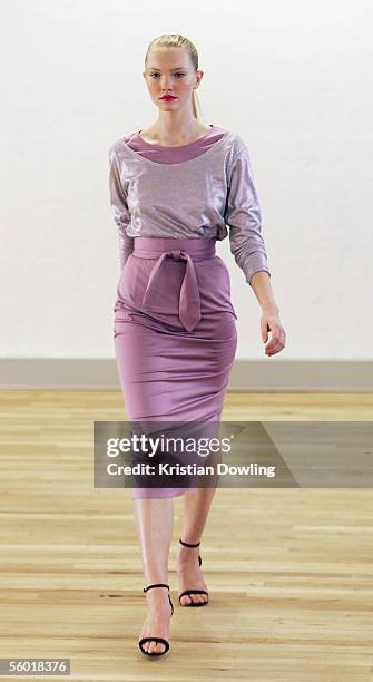 Model walks down the catwalk at the Josh Goot show during Mercedes Australian Fashion Week on October 27, 2005 in Melbourne, Australia.