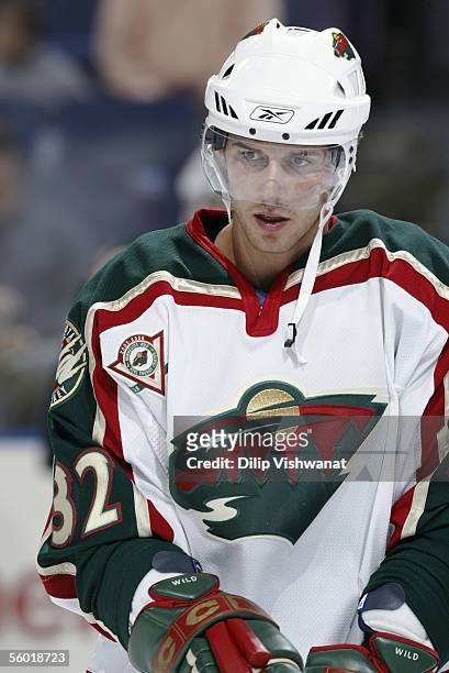Center Marc Chouinard of the Minnesota Wild looks on against the St. Louis Blues at Savvis Center on October 22, 2005 in St. Louis, Missouri. The...