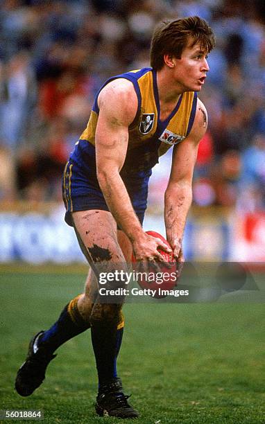 John Worsfold of the West Coast Eagles in action during a VFL match held in Melbourne, Australia.