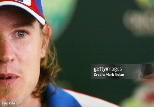 Nathan Bracken of NSW talks to the press during a press conference on day three of the Pura Cup match between the New South Wales Blues and the South...