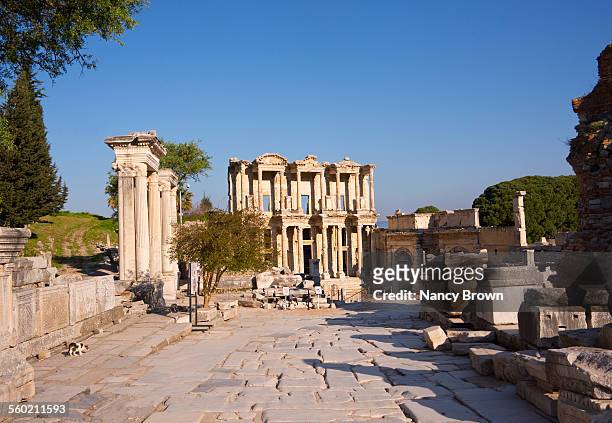 curetes st. to celsus library, ephesus - ephesus stock pictures, royalty-free photos & images